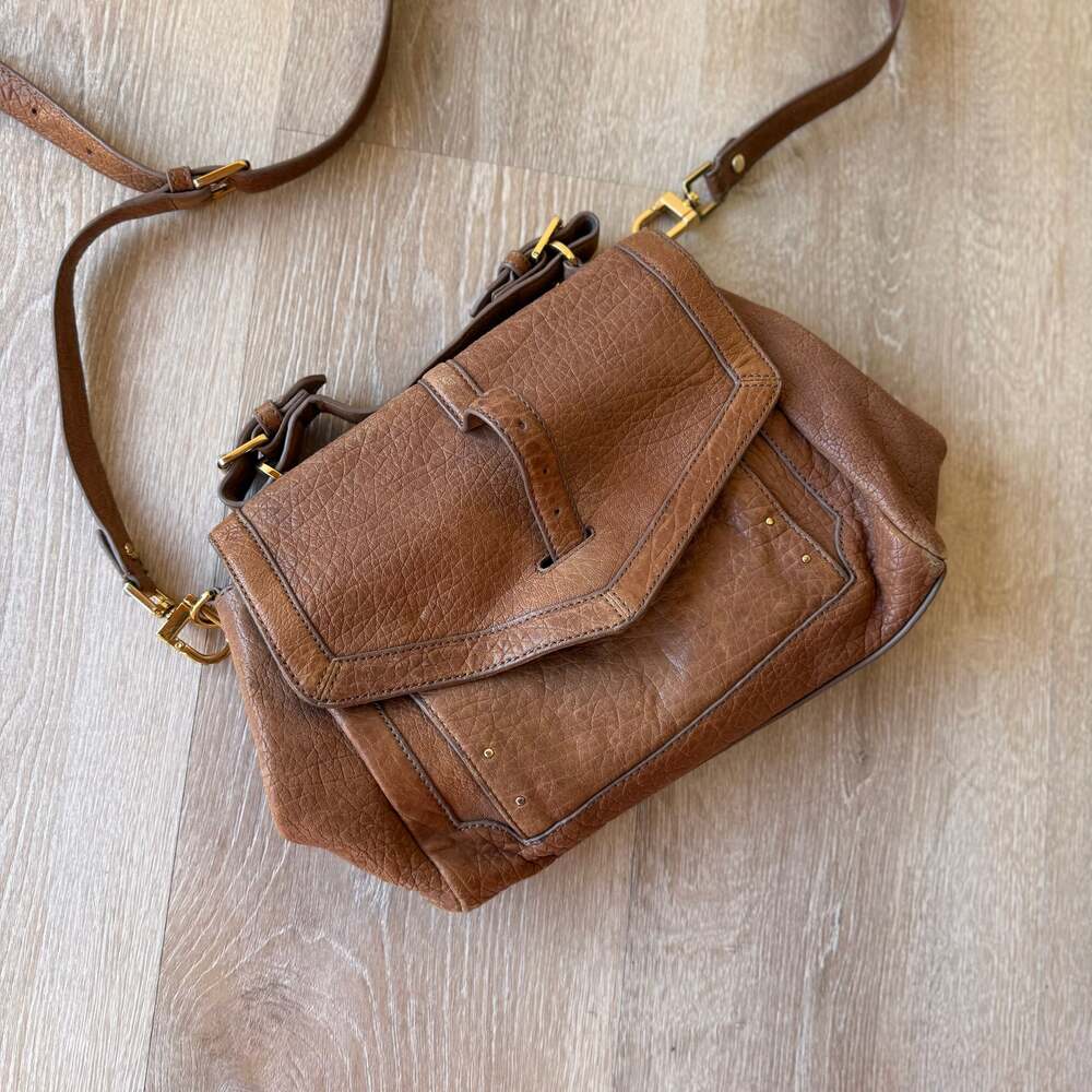 Tory Burch Brown Leather Satchel with Gold Hardware